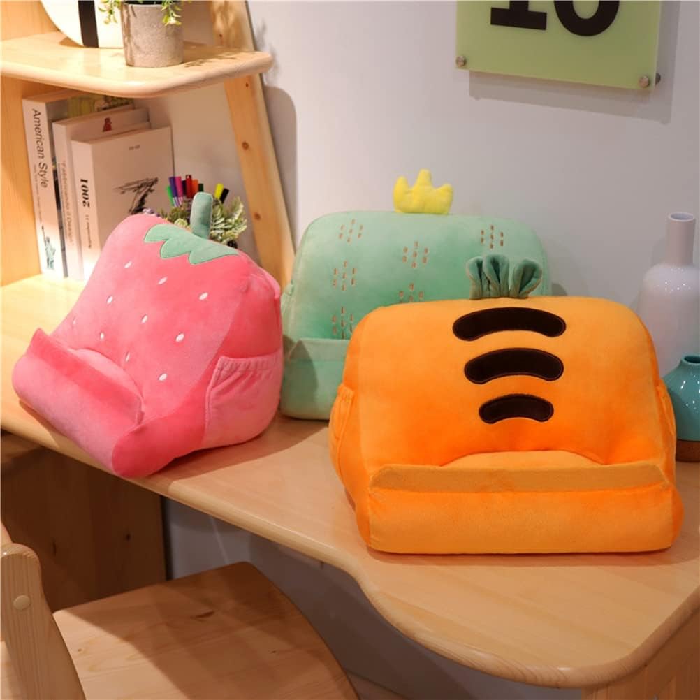 Dpofirs Pillow Tablet Stand, Soft Plush Tablet Holder with Storage Pockets for Kids, Compatible with pads Tablet Phone, Sturdy Fluffy Cushion for Home Travel School Birthday Christmas (yellow)