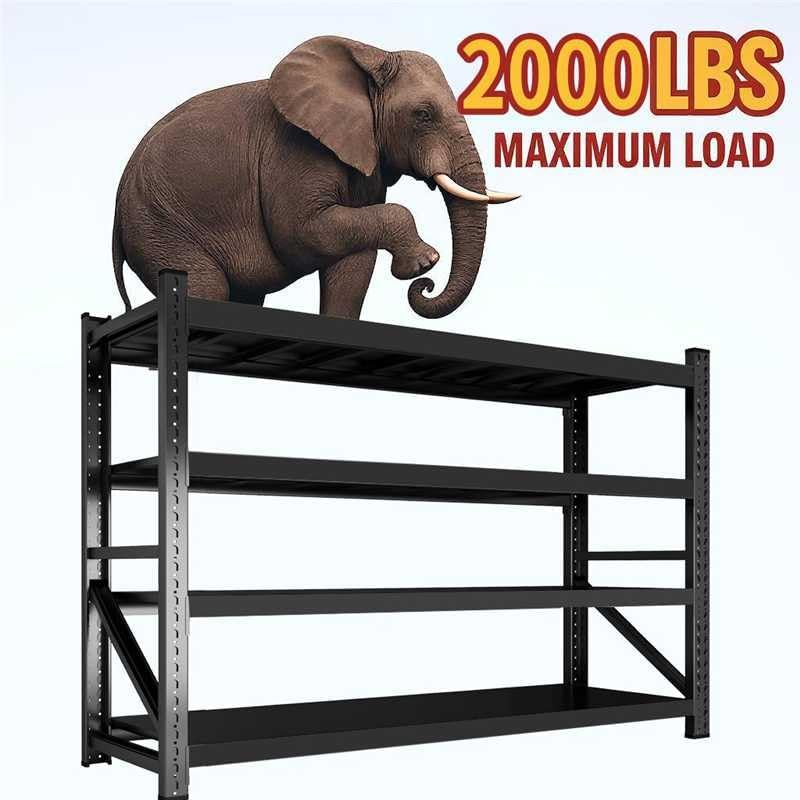2000LBS Garage Shelving 59" W Heavy Duty Storage Shelves, 4 Tier Industrial Adjustable Metal Shelves, Shelving Units for Garages, Warehouses