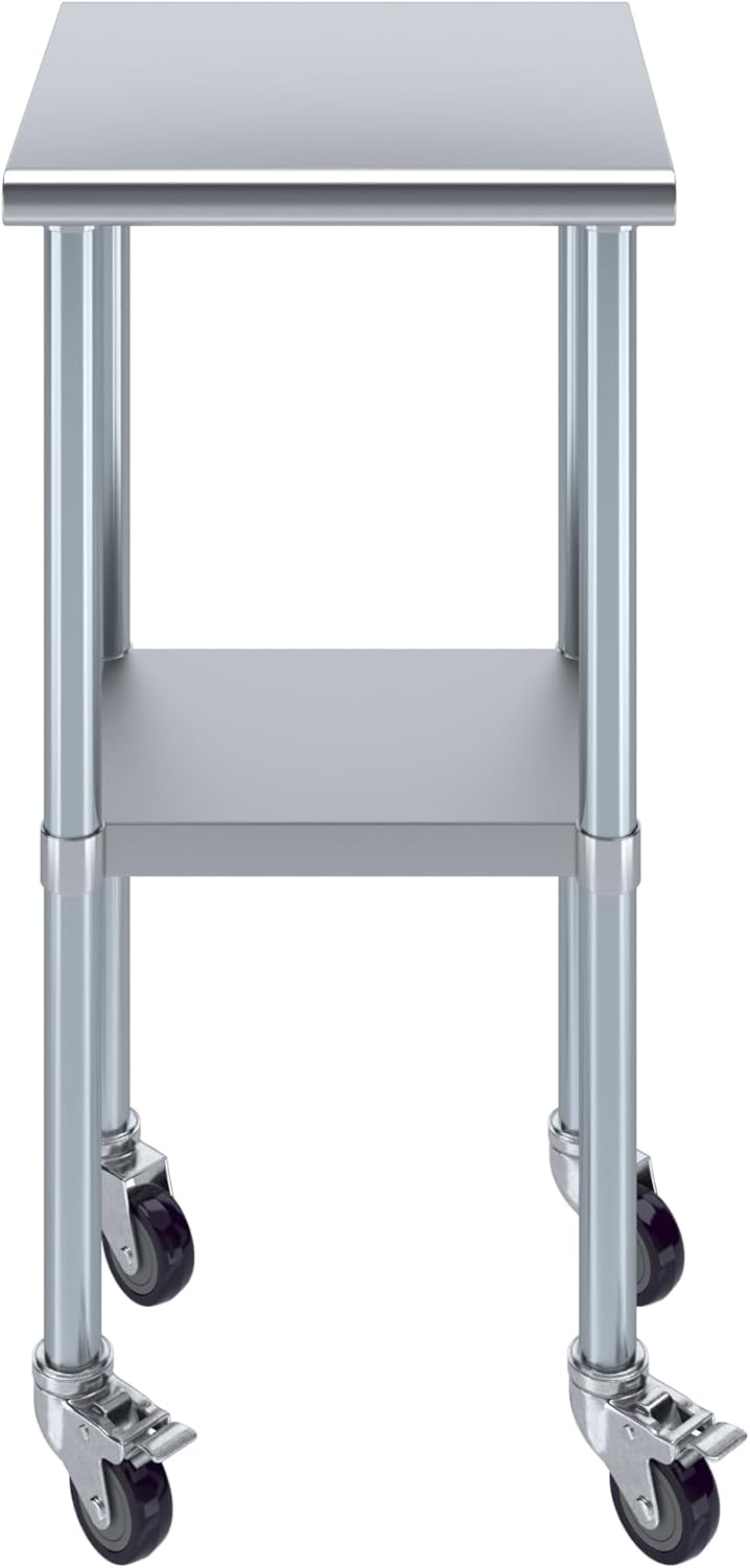 AmGood 18" x 18" Stainless Steel Work Table with Casters | Heavy Duty Metal Utility Table On Wheels | Kitchen Island Cart