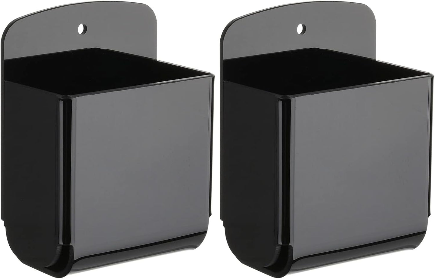 Cosmos Pack of 2 Acrylic Remote Control Holder Adhesive Wall Mount Phone Holder Wall Mount Organizer Media Storage Box Phone Charging Storage Box for Home Office Living Room Bedroom (Solid Black)