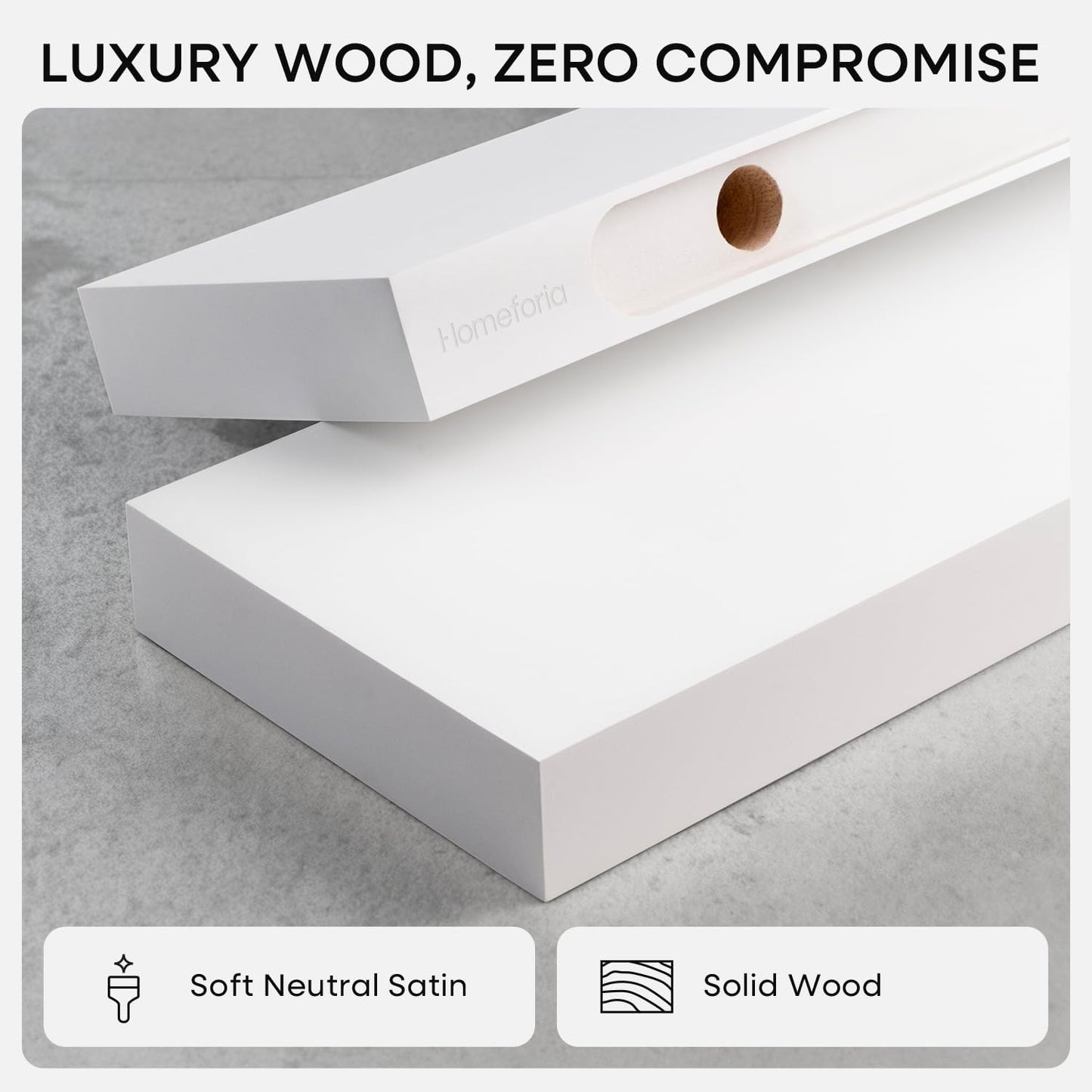 Homeforia White Floating Shelf 48 inches, High End Solid Real Wood 48inch Long Floating Shelves for Wall Mounted, White Wooden 48in Floating Shelves, Heavy Duty Bracket, 48 X 6.5 X 1.75 inch, Set of 3
