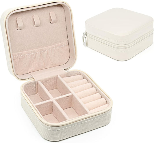 KEINE MARKE Small Jewelry Box, Travel Portable Jewelry Case for Ring, Pendant, Earring, Necklace, Bracelet Organizer Storage Holder Boxes (White*2)