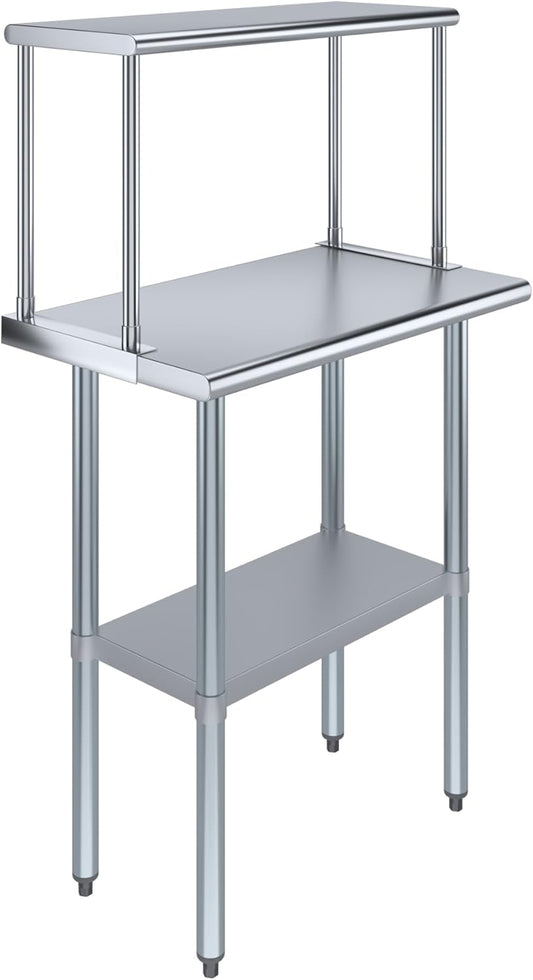 Stainless Steel Work Table with Wide Single Tier Overshelf | Metal Kitchen Prep Table & Shelving Combo (18" x 30" Work Table + 12" Overshelf)