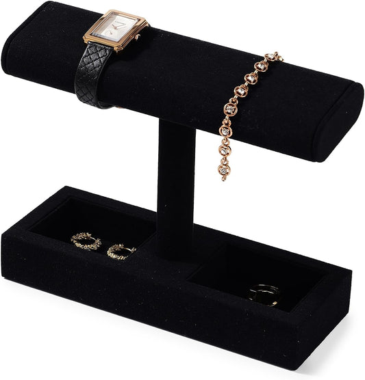 Oirlv Microfiber T-Bar Watch Display Stand Jewelry Display Props Jewelry Organizer Holder for Watch Bracelet Ring Earrings (Black,Microfiber)