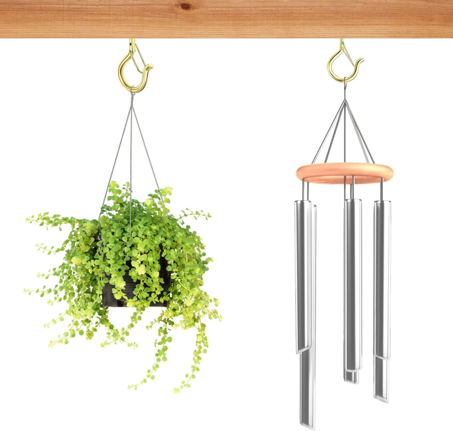 12 PCS Q-Hanger Hooks, Screw Hooks for Outdoor String Lights, Safety Buckle Design Cup Eye Hook for Hanging Christmas Lights, Plants, Wind Chimes, Mounted on Wall Ceiling, Windproof, Gold