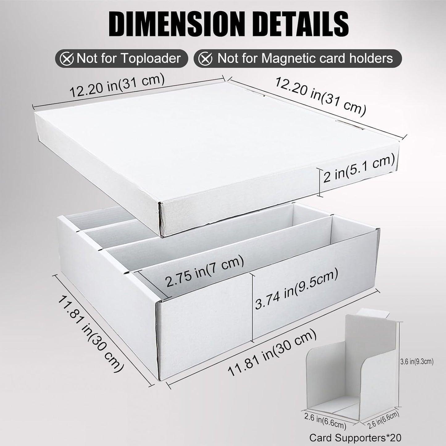4 Pack Sports Card Boxes 3200 Count Cardboard Card Storage Box White Bulk Card Storage Boxs with Card Supporter Dividers Cards Storage Box for Card Game Card Boxes