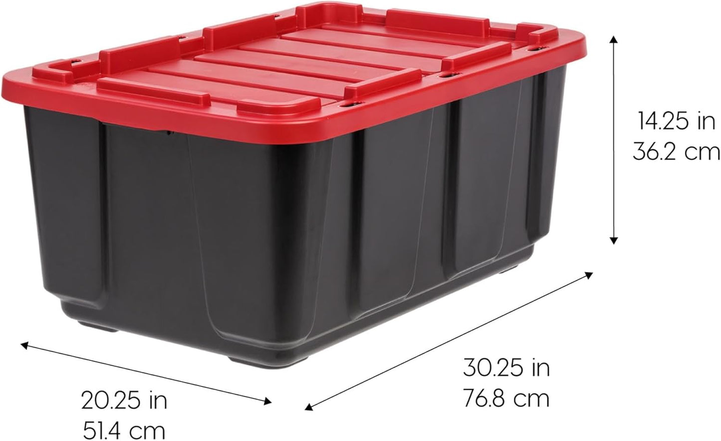IRIS USA 27 Gallon Heavy Duty Truck Bed Toolbox Storage Tote Bins with Lids, 4 Pack - Made in USA, Tough Snap On Lockable Lid Stackable Industrial Tubs, Garage Organization Reusable Box - Red