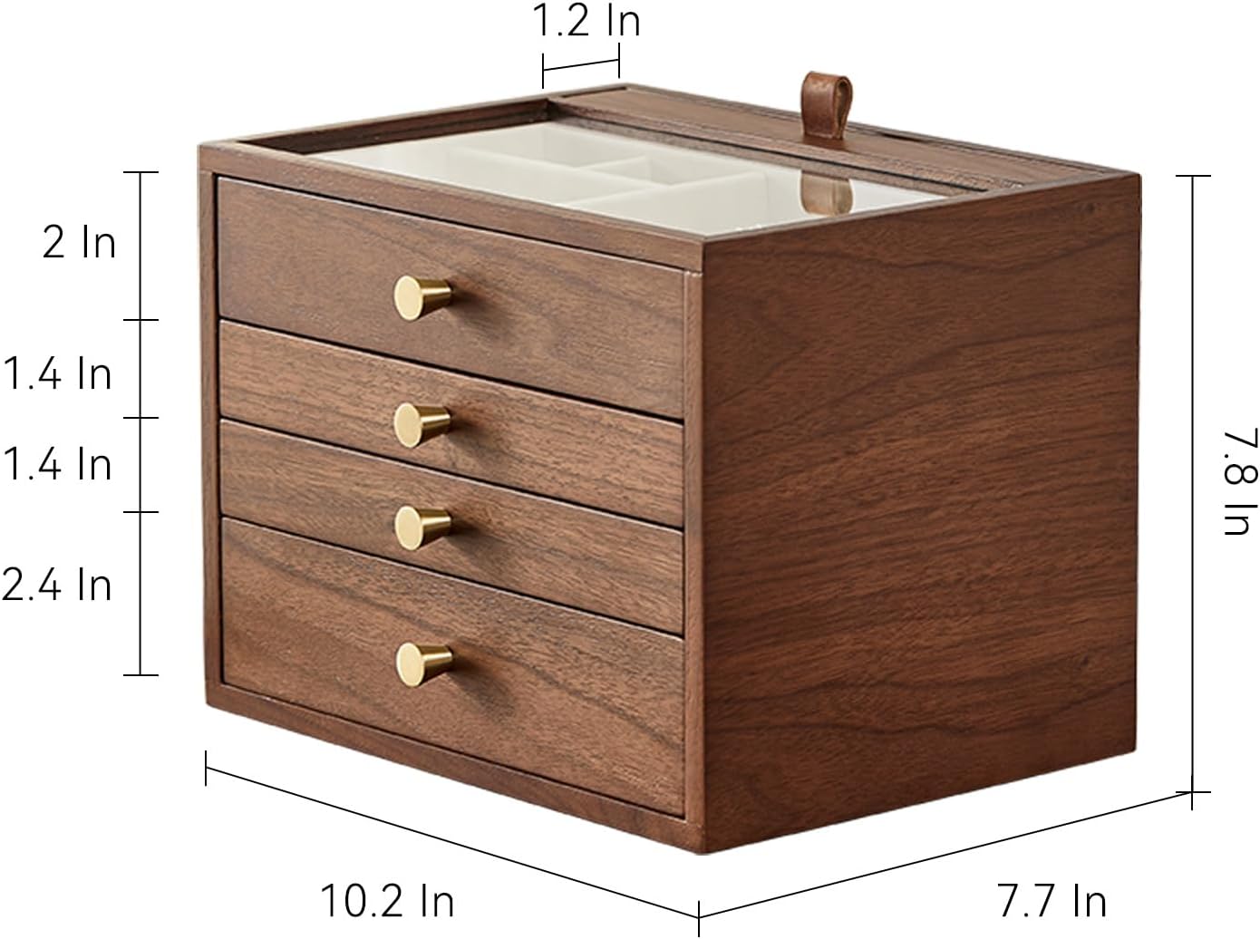 CHOSIN Black Walnut Wooden Jewelry Box for Women, Wood Jewelry Organizer 4 Layer with Glass Lid and Pull-out Necklace Storage Layer, for Watch Necklace Ring Earring Storage Christmas Gifts