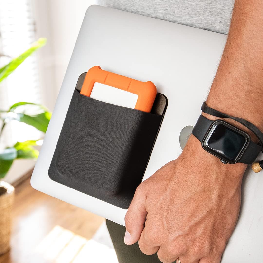 Slipdrive - Portable Hard Drive Sleeve for Laptop - HDD Hard Disk Drive - Reusable Adhesive - 5.5” x 4.5” Stick on External Hard Drive Carrying Case - Travel Pocket Pouch (Large, Black)
