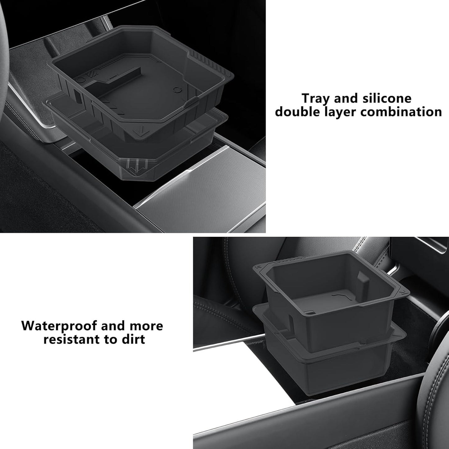 Center Console Organizer for 2025 2026 Tesla Model Y Juniper – 3PCS Hidden Console & Armrest Organizer (Black)