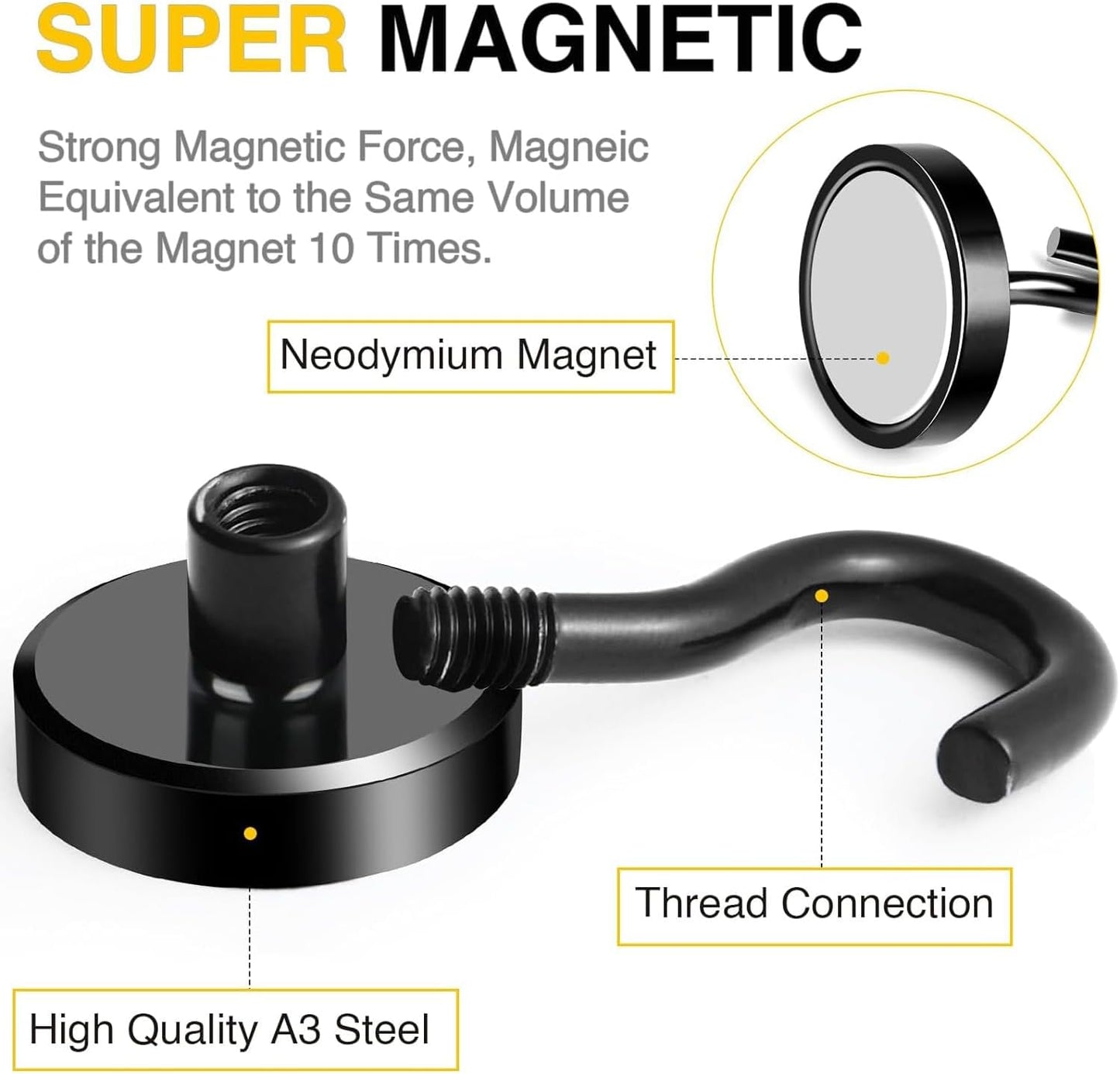 DIYMAG Magnetic Hooks Black 85 LB Heavy Duty Strong Magnet with Hook Rare Earth Neodymium Magnets for Hanging Magnetics Hanger for Curtain Home Kitchen Workplace 12 Packs