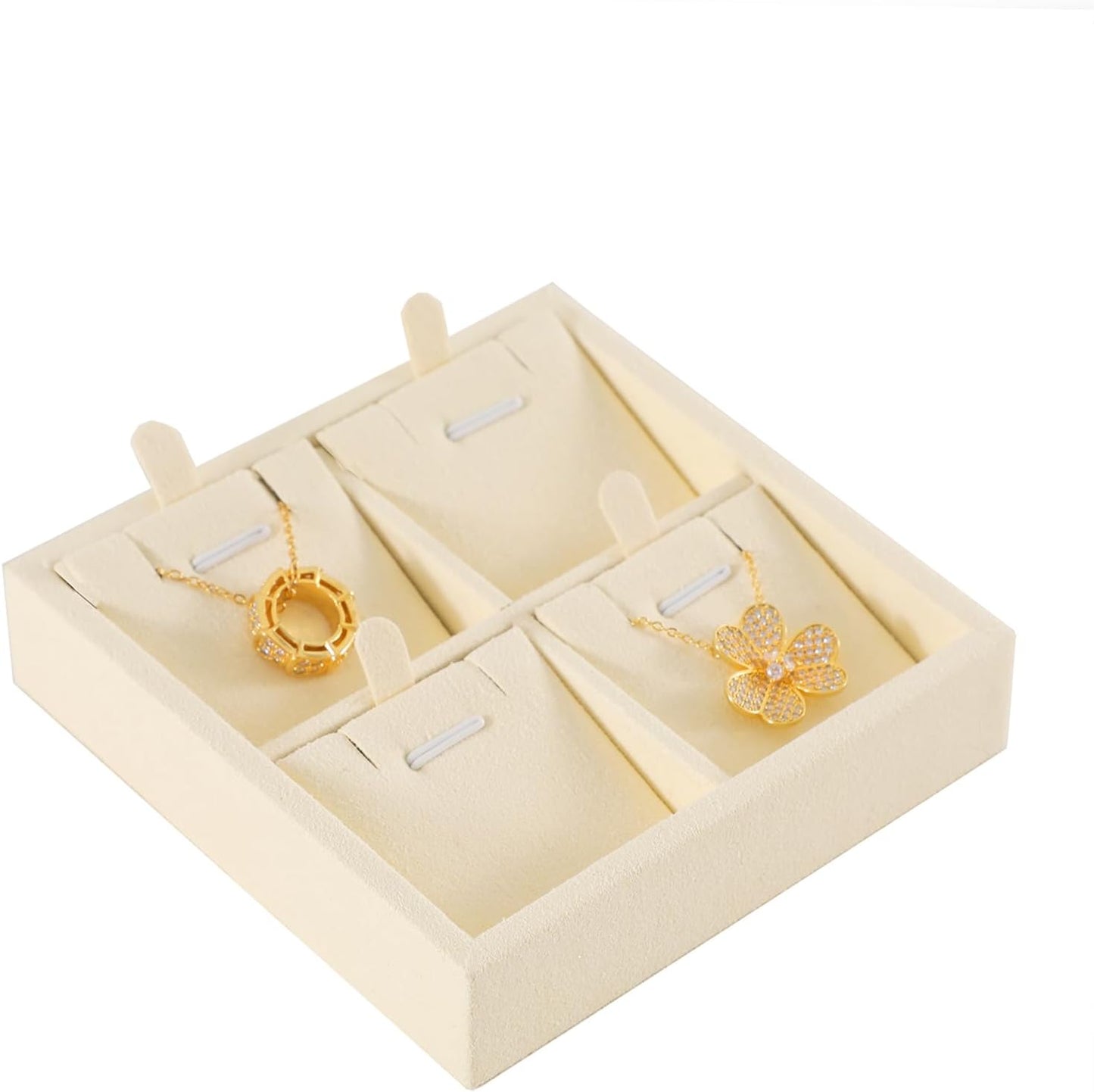Dark Blue Jewelry Display Tray Ring Necklace Earring Bangle Organizer Multifunctional Storage Case for Jewelry Showcase (Small 4 Grids Pendant Tray(beige))