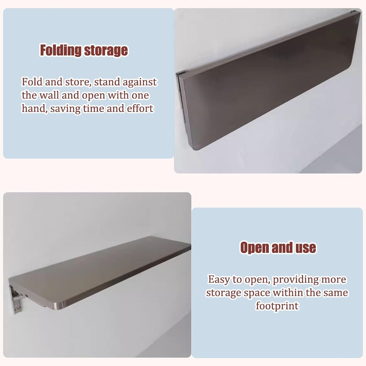 304 Stainless Steel Folding Wall Shelf Wall Mount Kitchen Storage Shelves Rounded Corners Food-Grade Folding Table Thickened Bracket for Laundry Room Garage Restaurant.(80x30cm/31.5x11.8in)