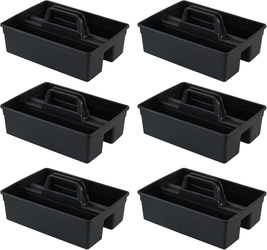 Readsky 6 Packs Plastic Cleaning Storage Caddy with Handle, 3-Compartment Cleaning Caddy, Nestable