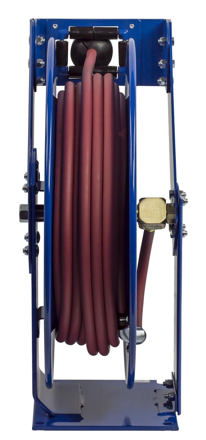 Coxreels TSH-N-475 Retractable Air, Water or Oil Hose Reel, T-Series, ½” x 75’ - Easy Maintenance with Brass Swivel and Multi-Position Mount Arm - Heavy-Duty Steel Construction, Made in USA, Blue