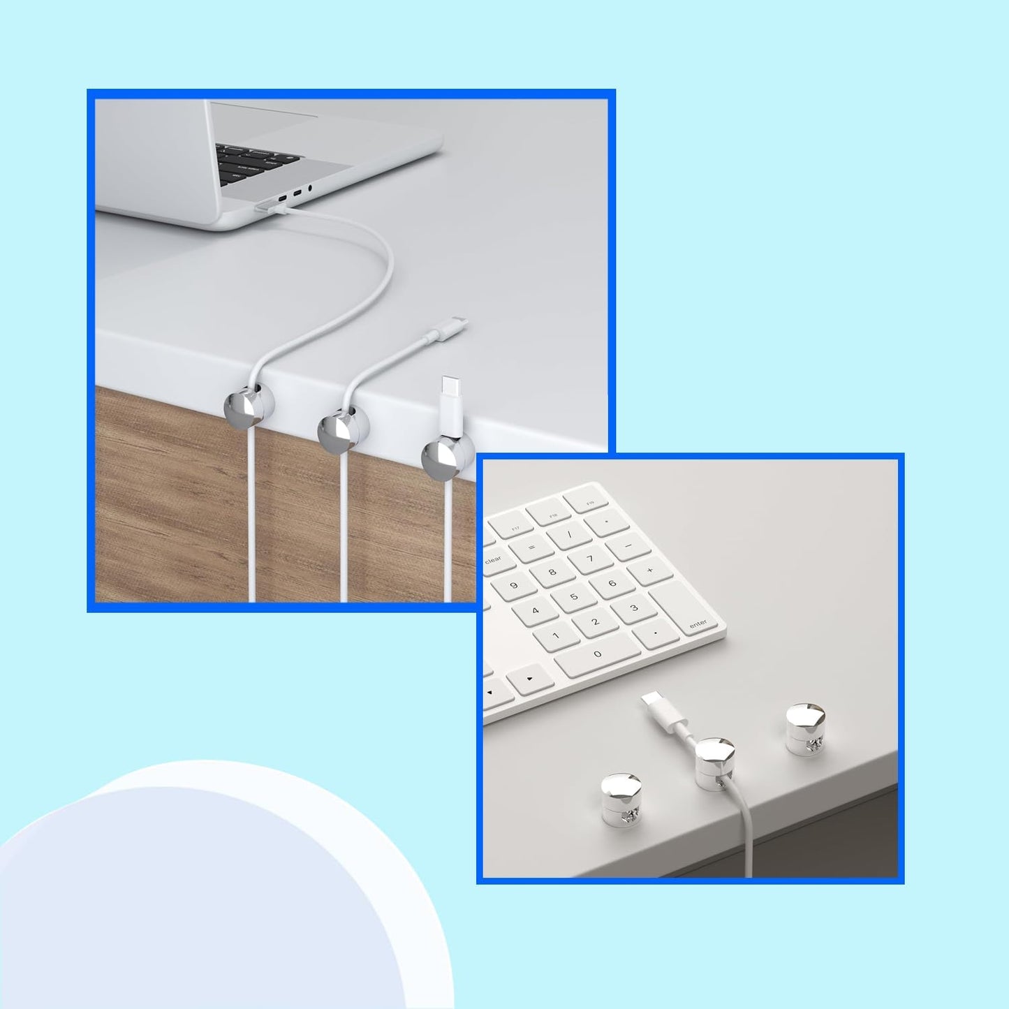 6 Sets Charger Cord Holder, Silver Metal Adhesive Cable Management Clips,Adjustable Cable Anchor Holders,Wire Organizer for Desk, Wall, Home, Office