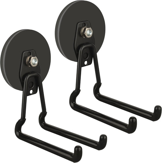 ULIBERMAGNET New Updated Gaint Magnetic Hooks,2 Pack Heavy Duty Large Magnetic Hooks for Extension Cord, Cable, Hose, Power Cord,Rope,Drill,Jig Saw,Circular Saw,Garden Lawn Tools (Black/3.46inch)