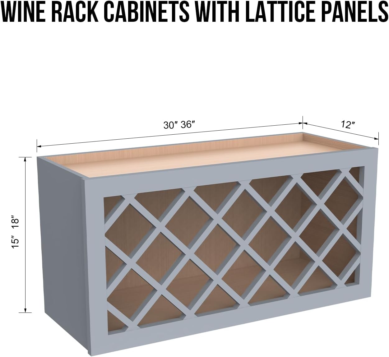 Solid Wood RTA Wine Bottle Rack Wall Cabinet with Lattice Panels - Wine Storage for Bar, Pantry, Cellar - Mocha (30'W 12'D 18'H)