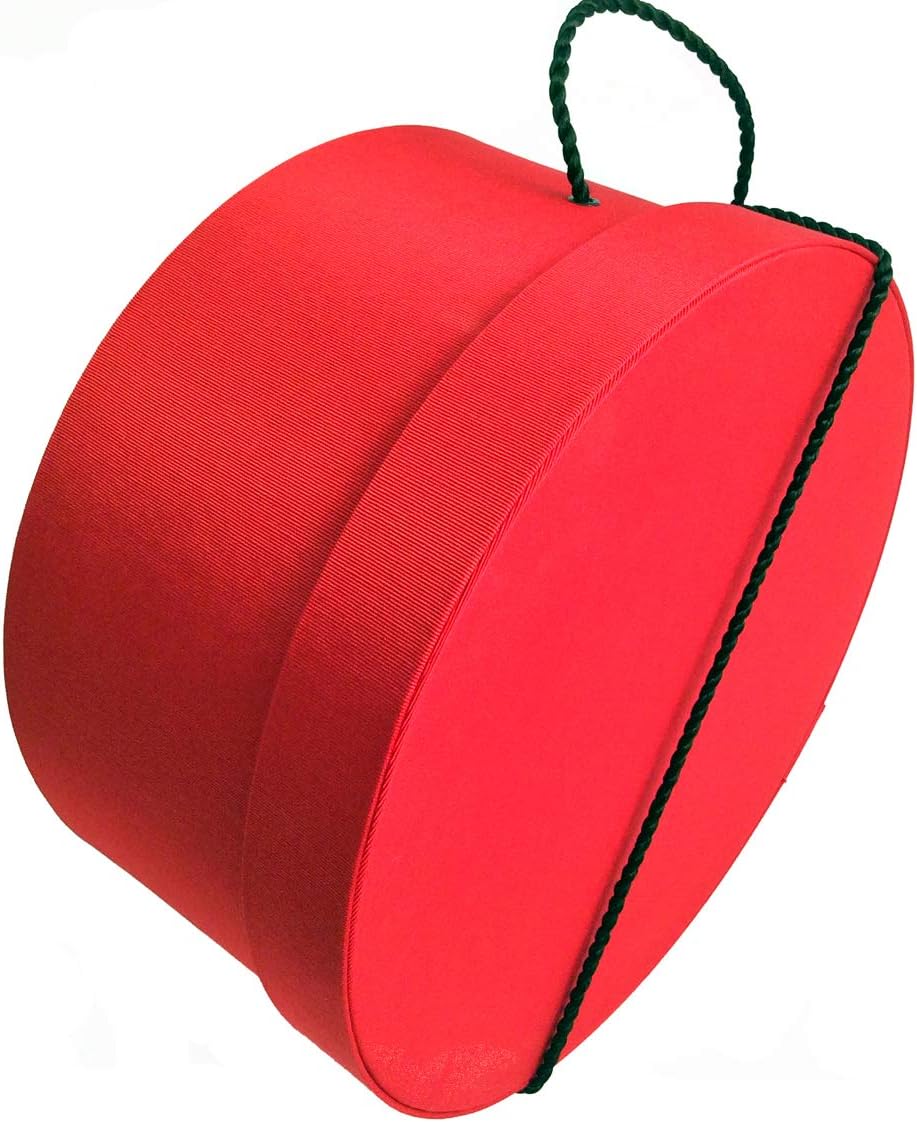 Sarah's Hat Boxes Classic Red Hat Box – 12.75" x 6.5" (Dia. x Ht.) Handmade in USA – Odorless Non-Toxic Adhesive, Cording Handle – Premium Storage for Hats & Accessories