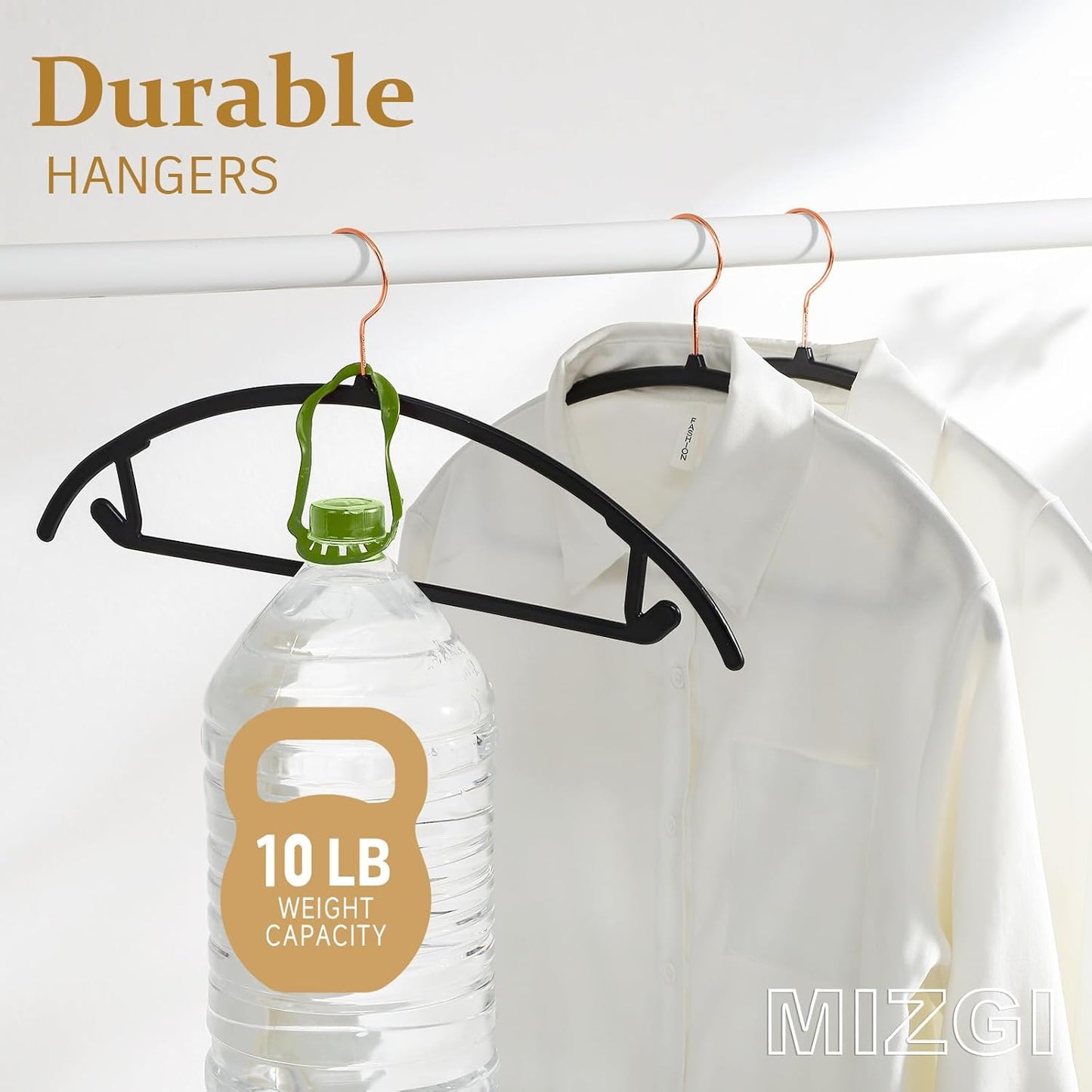 MIZGI Premium Plastic Hangers (Pack of 50) Heavyduty- Black No Shoulder Bump Suit Hangers - Space Saving Clothes,Rounded Hanger for Coat,Sweater,Jackets,Pants