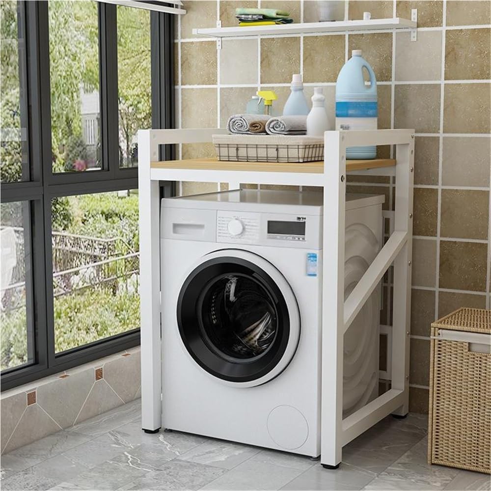 Over Washer and Dryer Storage Rack with Shelves, Freestanding Laundry Room Shelf Unit, Gap Shelf Laundry Stand, Space-Saving Organizer for Laundry Room(White)