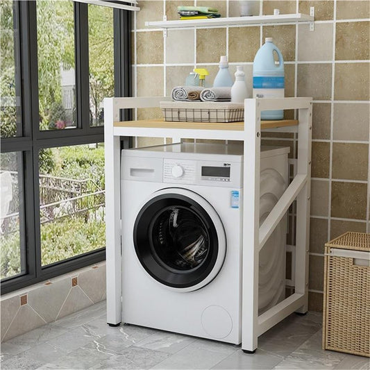 Over Washer and Dryer Storage Rack with Shelves, Freestanding Laundry Room Shelf Unit, Gap Shelf Laundry Stand, Space-Saving Organizer for Laundry Room(White)