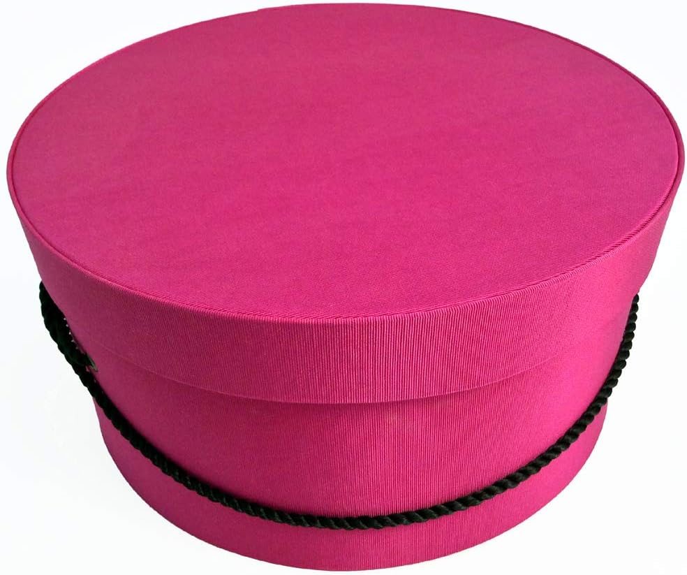 Sarah's Hat Boxes Classic Cerise Hat Box – 8.75" x 4.5" (Dia. x Ht.) Handmade in USA – Odorless Non-Toxic Adhesive, Cording Handle – Premium Storage for Hats & Accessories