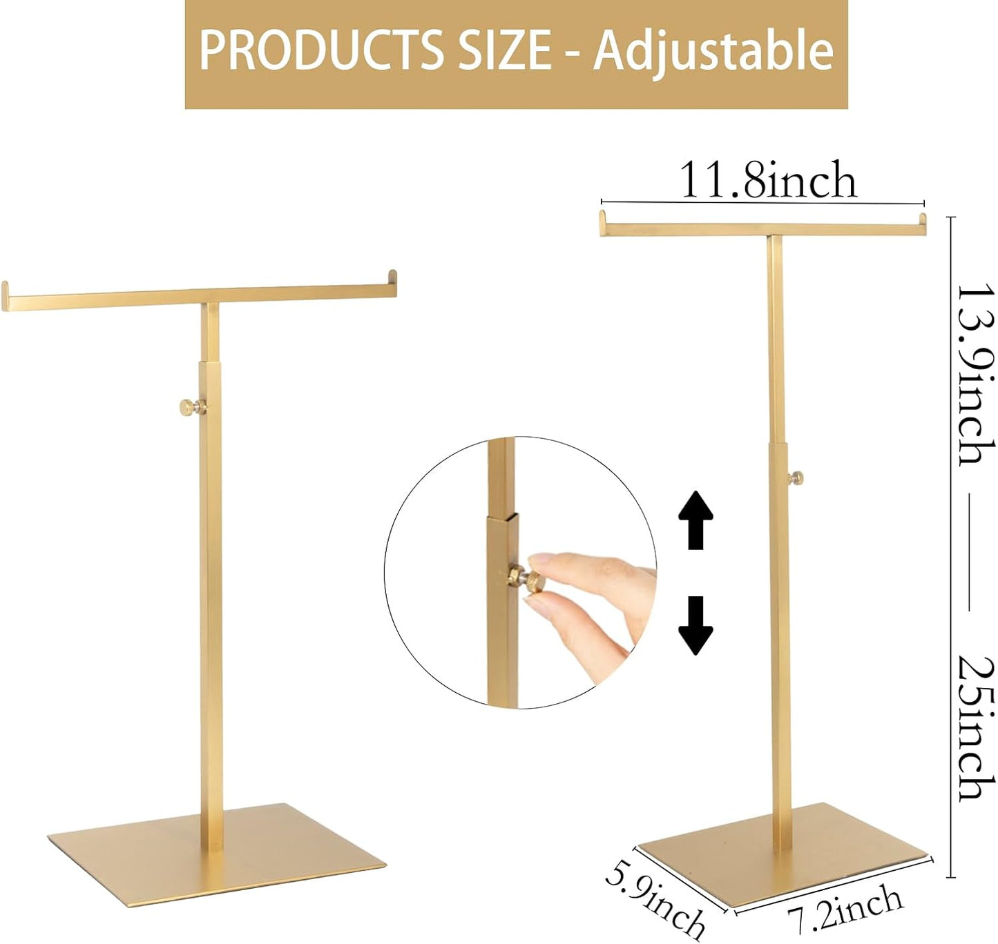 Purse Display Stand Jewelry Towers 2 Packs Stainless Steel Bag Stand Tabletop Adjustable Height Double Hook Hanging Jewelry Stands for Necklaces Organizer Home Store Boutique (Anti-fingerprint)