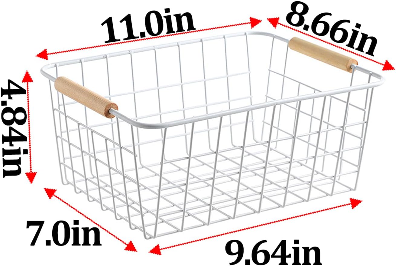 LeleCAT White Wire Baskets for Organizing with Handles，Pantry Organizers and Storage For Kitchen, Household Snack Basket for Cabinets, Closets, Bedrooms,food - Set of 4(White)