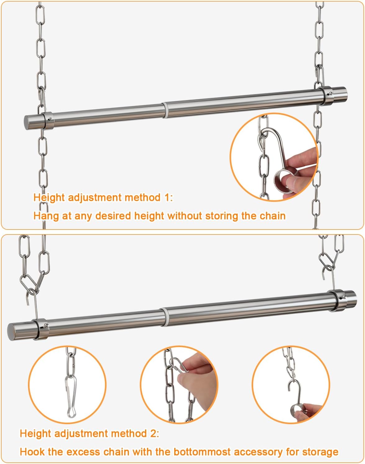 Hanging Closet Rod, Adjustable Width and Height Closet Rods Extender, 17-28inch Heavy-Duty Stainless Steel Bar, Space-Saving Closet Rod Hanging Clothes, 2Pack(Silver)