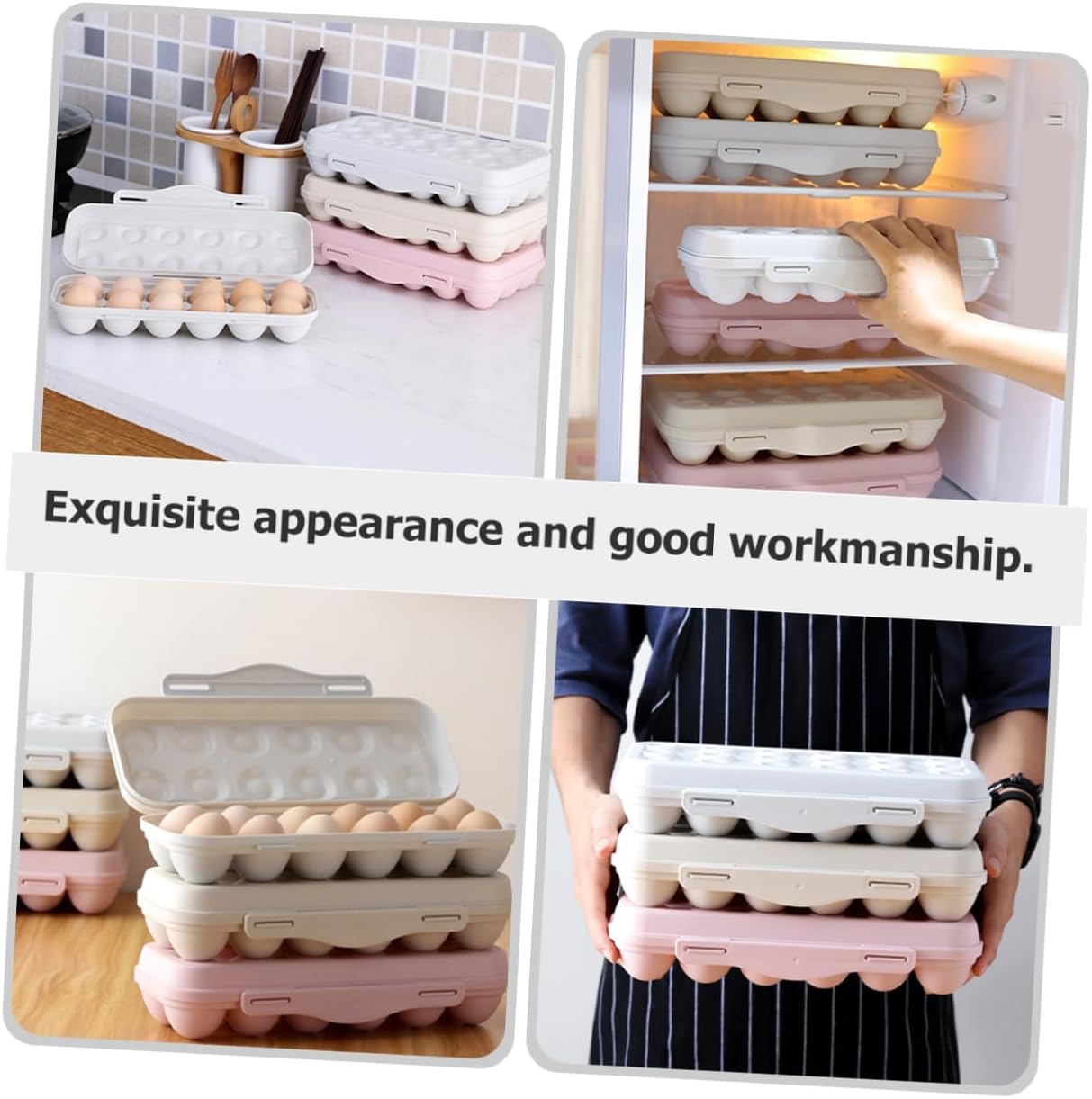 Angoily 2pcs Egg Organizer Container for Refrigerator with Lid Stackable Plastic Egg Holder Tray Large Capacity Slots Storage Box for Kitchen Fridge Space Saving