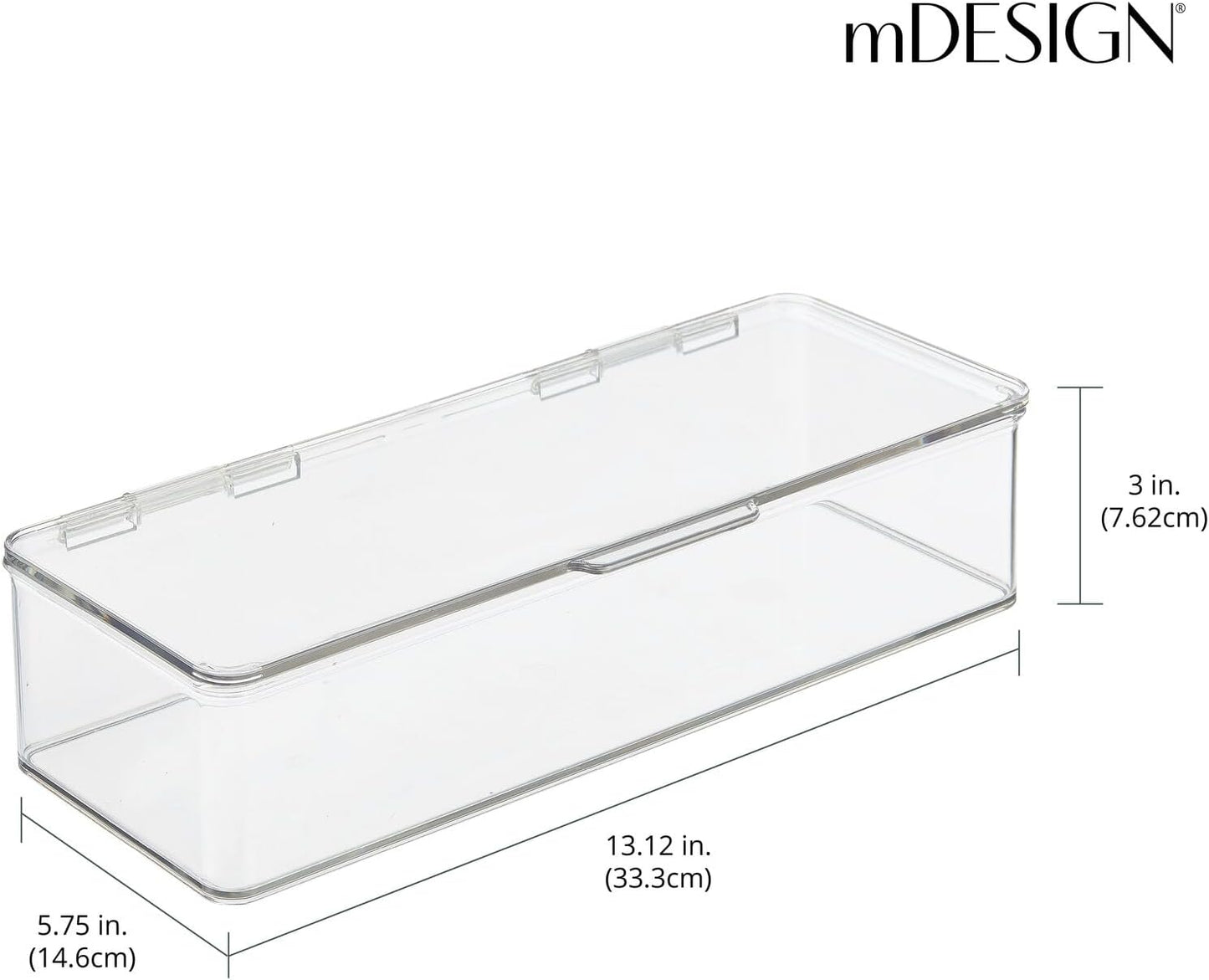 mDesign Long Plastic Playroom/Gaming Storage Organizer Box Containers with Hinged Lid for Shelves or Cubbies, Holds Small Toys, Building Blocks, Puzzles, Markers, Controllers, Crayons, 2 Pack, Clear