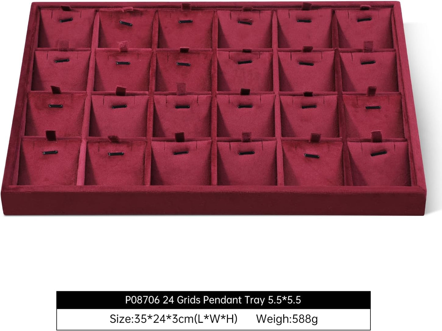 Velvet Necklace Display Tray, Stackable 24 Grid Insert Pendant Necklaces Storage Holder Plate, Jewelry Retail Countertop Organizer (Red)