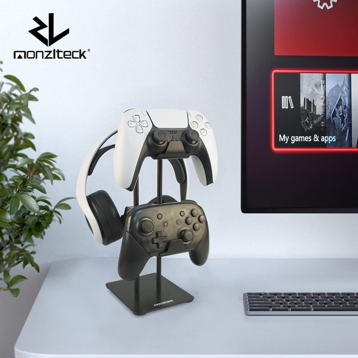 Monzlteck Desktop Controller Holder for PS4/PS5/Xbox ONE/Switch Pro/Headset, Controller Organizer,Gaming Accessories