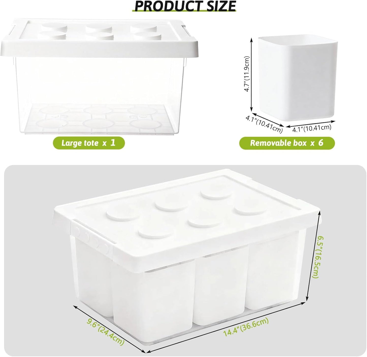 loobuu Plastic Storage Bins with Lids, Art Craft Supply Organizer Box with Brush Pot, Multipurpose Stackable Storage Containers for Organizing Tool, Craft, Crayon,Sewing(White)