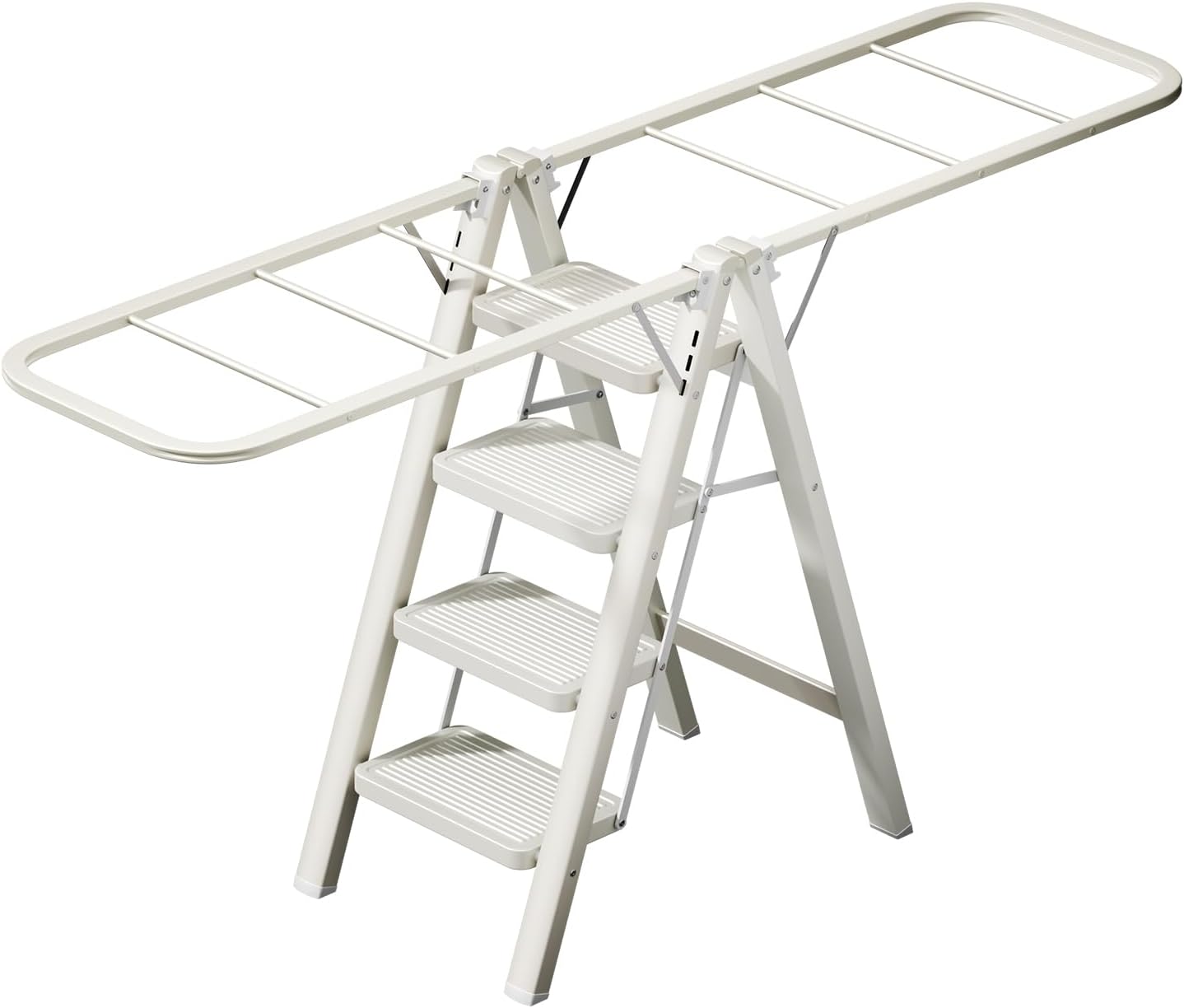 Multi-Functional 5 Step Ladder Used as Clothes Drying Rack,Sturdy Carbon Steel Ladder,Widened Pedal,Foldable & Portable Clothes Drying Rack, Space-Saving Design Indoor&Outdoor Drying (White)