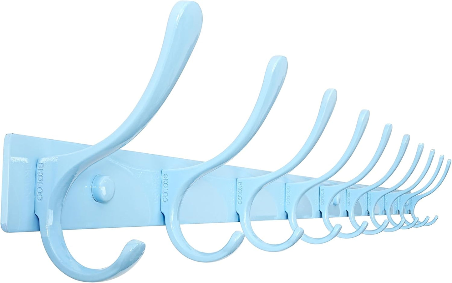 SKOLOO Coat Rack Wall Mounted - 10 Hooks, Heavy Duty, Stainless Steel, Metal Wall Hanger, Sturdy Coat Hooks for Hanging Coats, Jacket, Clothes, Hat, Blue