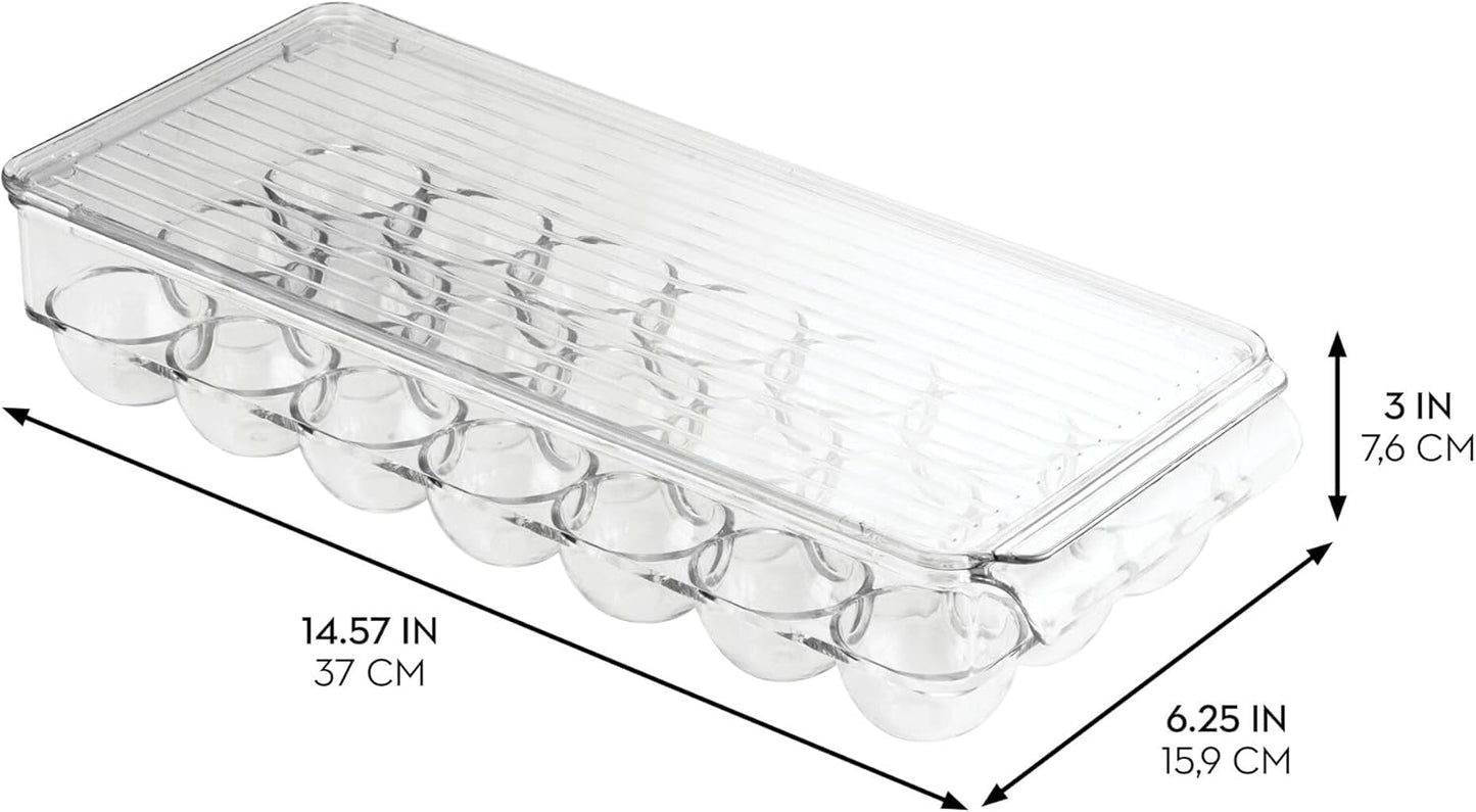 iDesign Clear Plastic Egg Holder for Fridge with Lid - 21 Egg Storage Container Organizer Bin