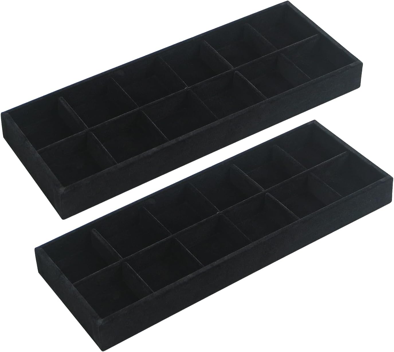 2Pcs Desk Drawer Storage Tray, Nightstand Organizer Tray, Necklace Bracelet Ring Earring Jewelry Display Tray, Grid Table Organizer Holder Tray for Sunglass, Phone, Watch, Perfume (12 grid)/Black