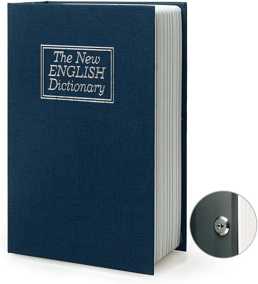Large Diversion Book Safe Storage Box (Size 10.5"×8"×2.6") With Security Key Lock, Dictionary Secret Hidden Safe (Blue Dictionary-Key)