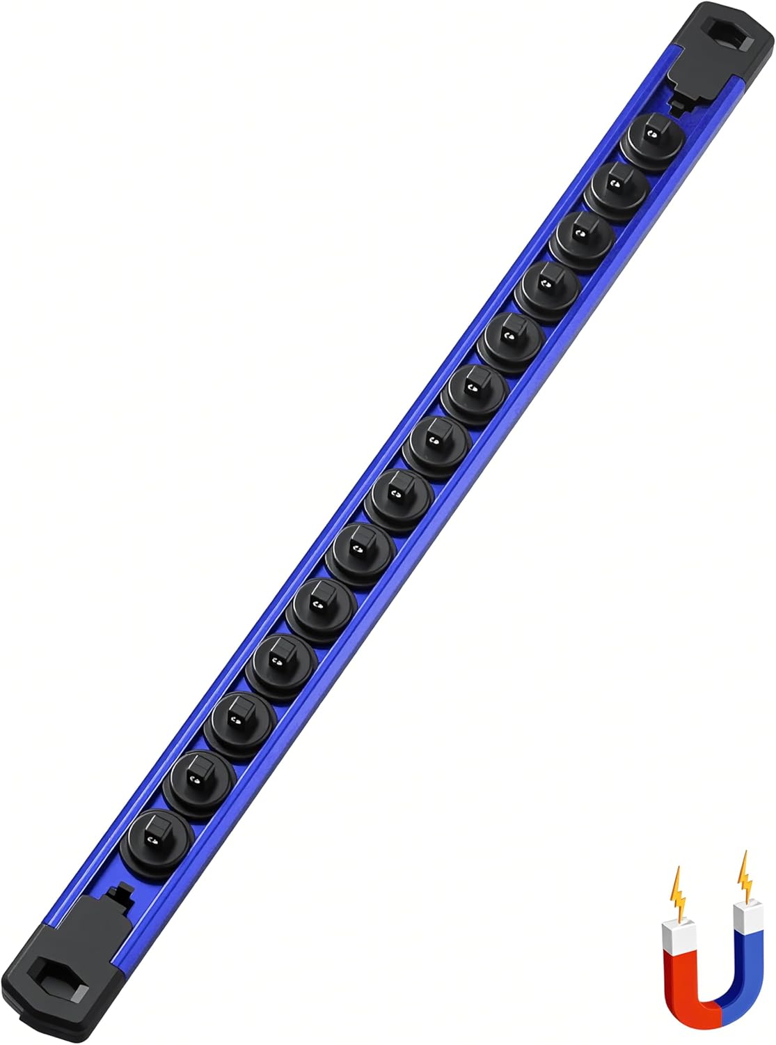 ALOANES 1/4-Inch Drive Magnetic Socket Organizer, Heavy Duty Aluminum Socket Rail Organizer, 360° Swivel Clips Socket Holder Kit for Tool Box, 1/4-Inch Socket Holder x 14 Clips (Blue)