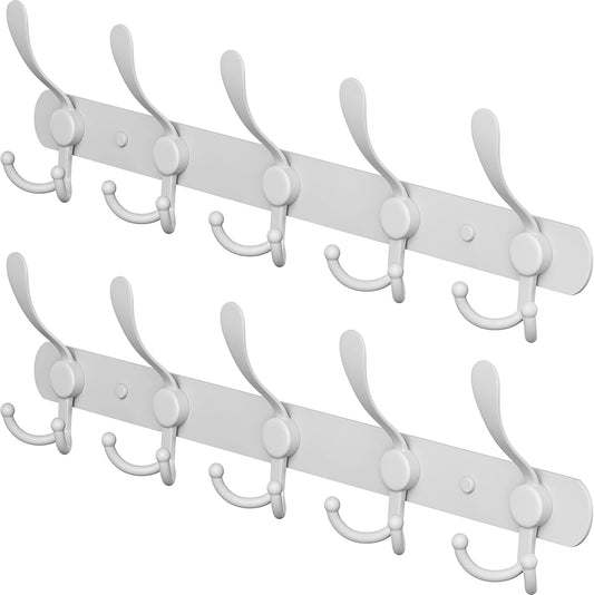 Coat Rack Wall Mount with 5 Tri Hooks, Stainless Steel 16 Inch – White Matte Finish, Heavy Duty Wall Mounted Hook Rack for Coats, Hats, Towels, Scarfs, Robes, Bags, Entryway & Bathroom