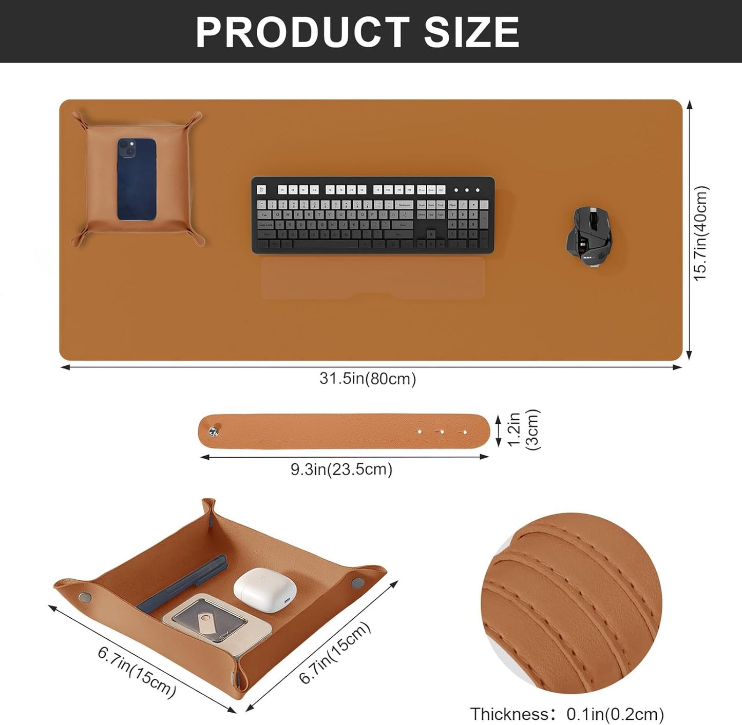 DAWNTREES Dual Sided Desk Mat,Leather Desk Pad,Brown Cork Desk Mat Protector,with PU Leather Valet Tray Organizer,Large Mouse Pad,Desk Writing Pad for Office and Home(31.5"x15.8")