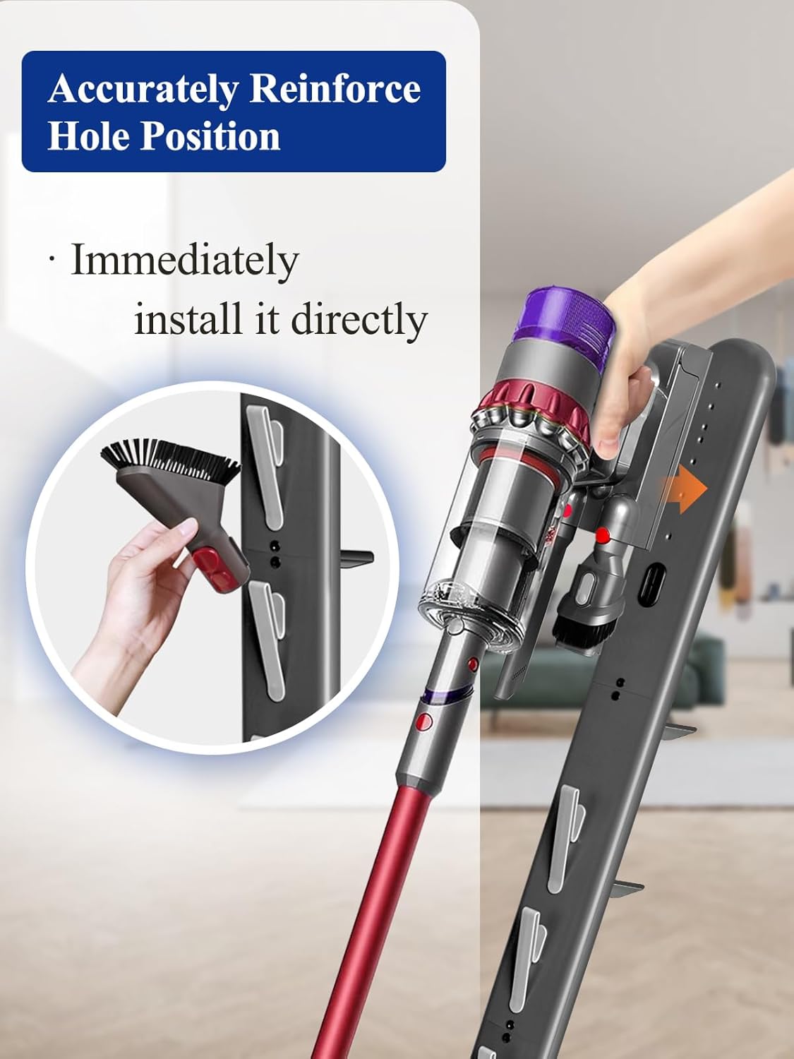 Metal Vacuum Stand for Dyson Gen5 V15 V12 V11 V10 V8 V7 V6 Cordless Vacuum Organizer with 4 Hooks & 4 Shelves, Hidden Cable Design, Space-Saving Attachment Holder for Dyson Cordless Vacuums