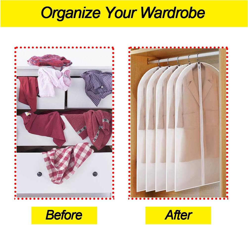 Suit Bags for Closet Storage Garment Bag 24''X40'' Clear Garment Bags for Hanging Clothes (Set of 6) Plastic Waterproof Suit Cover Bag with Zipper for Coats, Jackets, Shirts