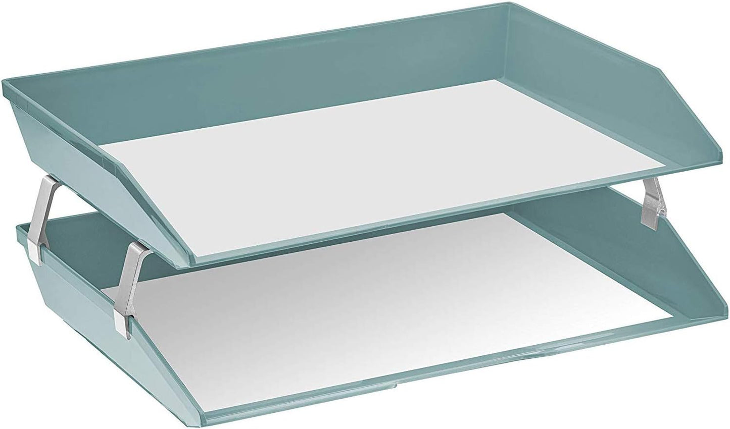 Acrimet Facility 2 Tier Letter Tray, Side Load, Letter Size/A4, Desktop File Organizer, Plastic (Solid Green Color)