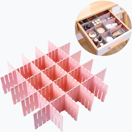 24pcs freely adjustable drawer dividers for organizing messy clothes, cosmetics, stationery, tableware, daily sundries, suitable for kitchen, living room, bathroom, study, office (pink)