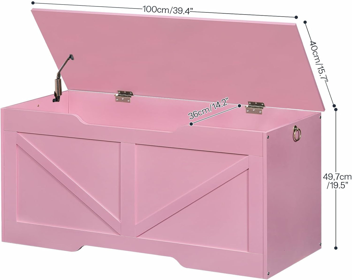 HOOBRO Storage Bench, 39.4" Retro Wooden Storage Chest with U-Shaped Cut-Out Pull, Safety Hinge, Supports 220 lb and Easy Assembly for Toy Box Organizer (Pink) PK771CW01