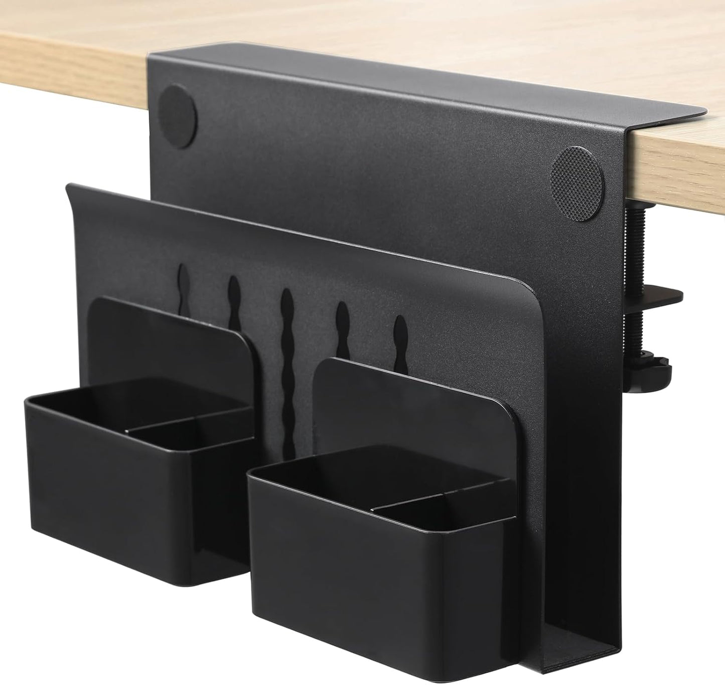 MAXECHO Desk Side Storage, Under Desk Laptop Mount, Table Side Hanging File Organizer, No Drill Clamp On Cable Management Tray, Laptop Holder with Magnetic Pen Holder for Office and Home, Load 22 Lbs