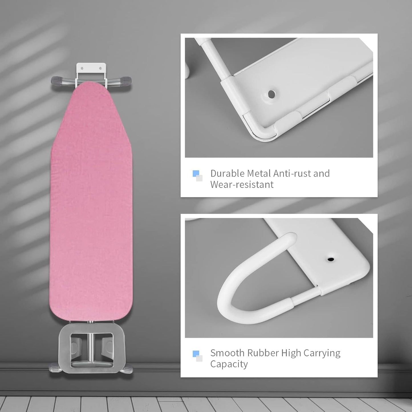 BiJun Ironing Board Holder Wall Mount, Ironing Board Hanger with 5 Inch Length, Iron Board Hook Wall Mount for Laundry Rooms (White)